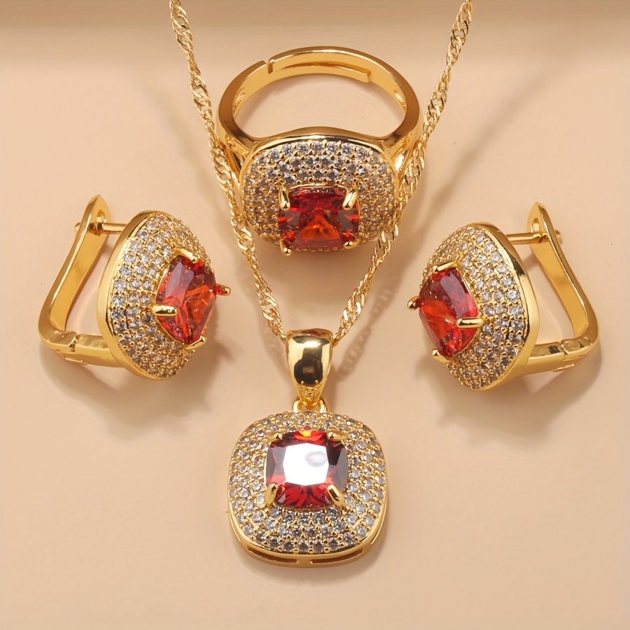 Women's 18K Gold-Plated Square Mosaic Jewelry Set — Gift for All Occasions